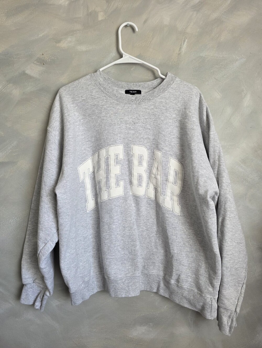 Oversized The Bar Varsity Sweatshirt Light Heather Grey Preppy Collegiate Sz L